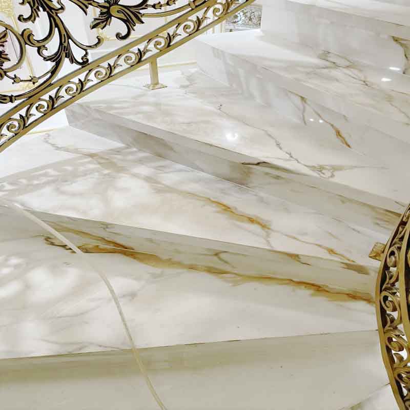 Báo giá cầu thang đá hoa cương trắng sứ vân vàng