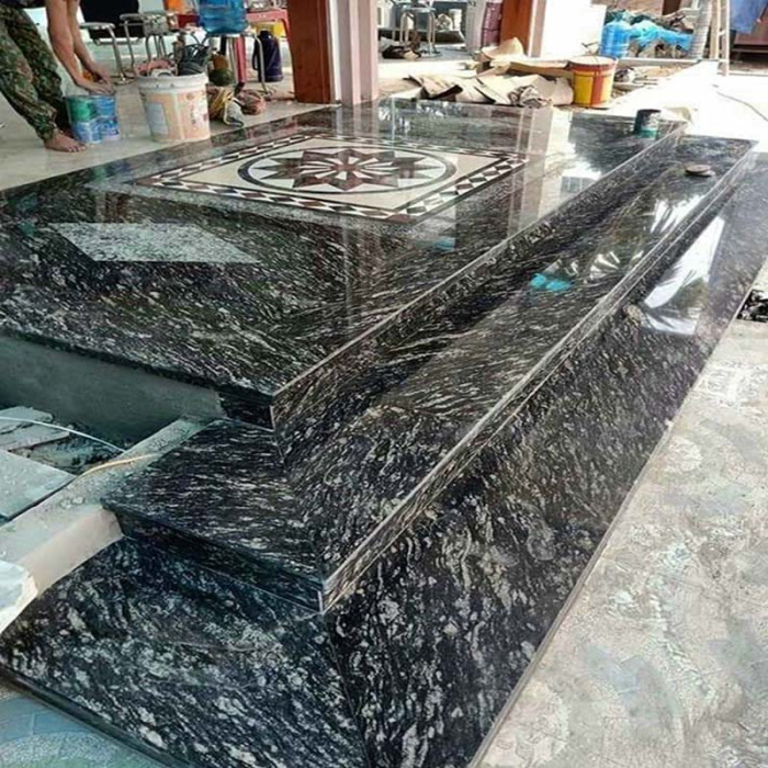 cầu thang ốp đá hoa cương đen vân mây 14