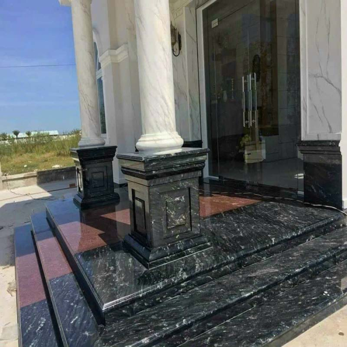 cầu thang ốp đá hoa cương đen vân mây 4